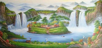 風景 Painting - 中国のおとぎの国の風景のタンチョウ